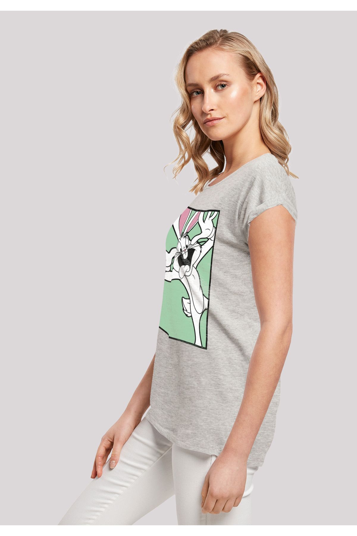 Tunes Shoulder F4NT4STIC - Funny Looney Face-WHT Extended Ladies Tee Trendyol Bugs Damen Bunny mit