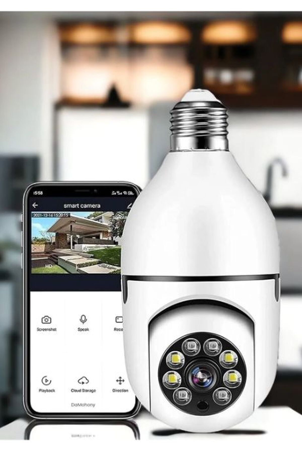 Playbox Ampul Kamera Harekete Duyarlı Gece Görüşlü Kablosuz Bebek Izleme Kamerası Güvenlik Akıllı Wifi 360hd