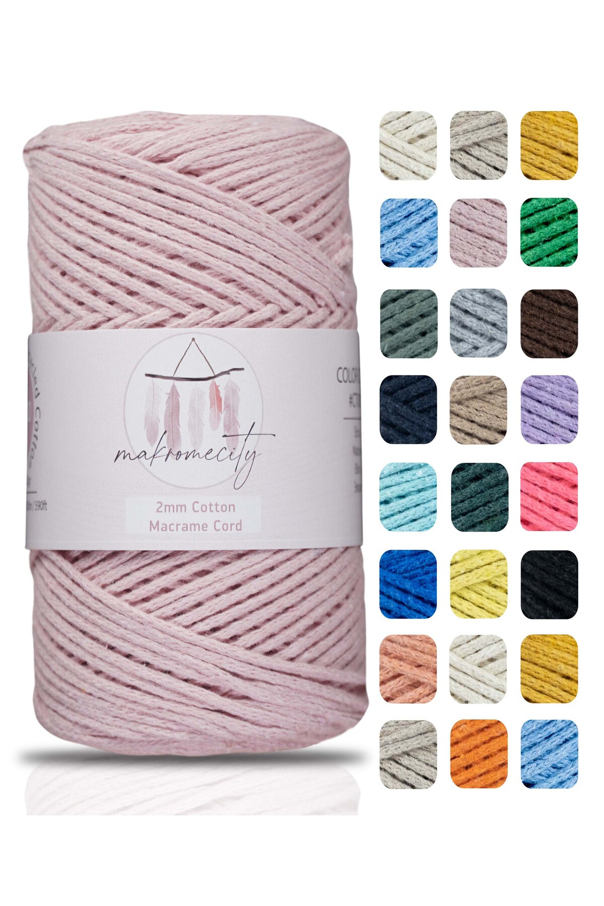 Premium Cotton Macrame Drawstring Baby Pink 200g 150m 2mm Cotton Macrame Bags Drawstring Underplate Rope