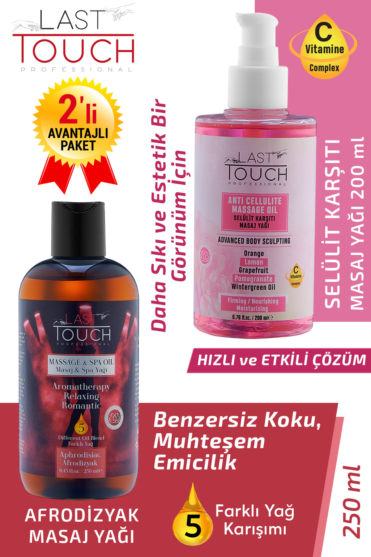 LAST TOUCH 2'li Paket Selülit Karşıtı Masaj Yağı Masaj Yağı Aromaterapi A.f.r.o.d.i.z.y.a.k.