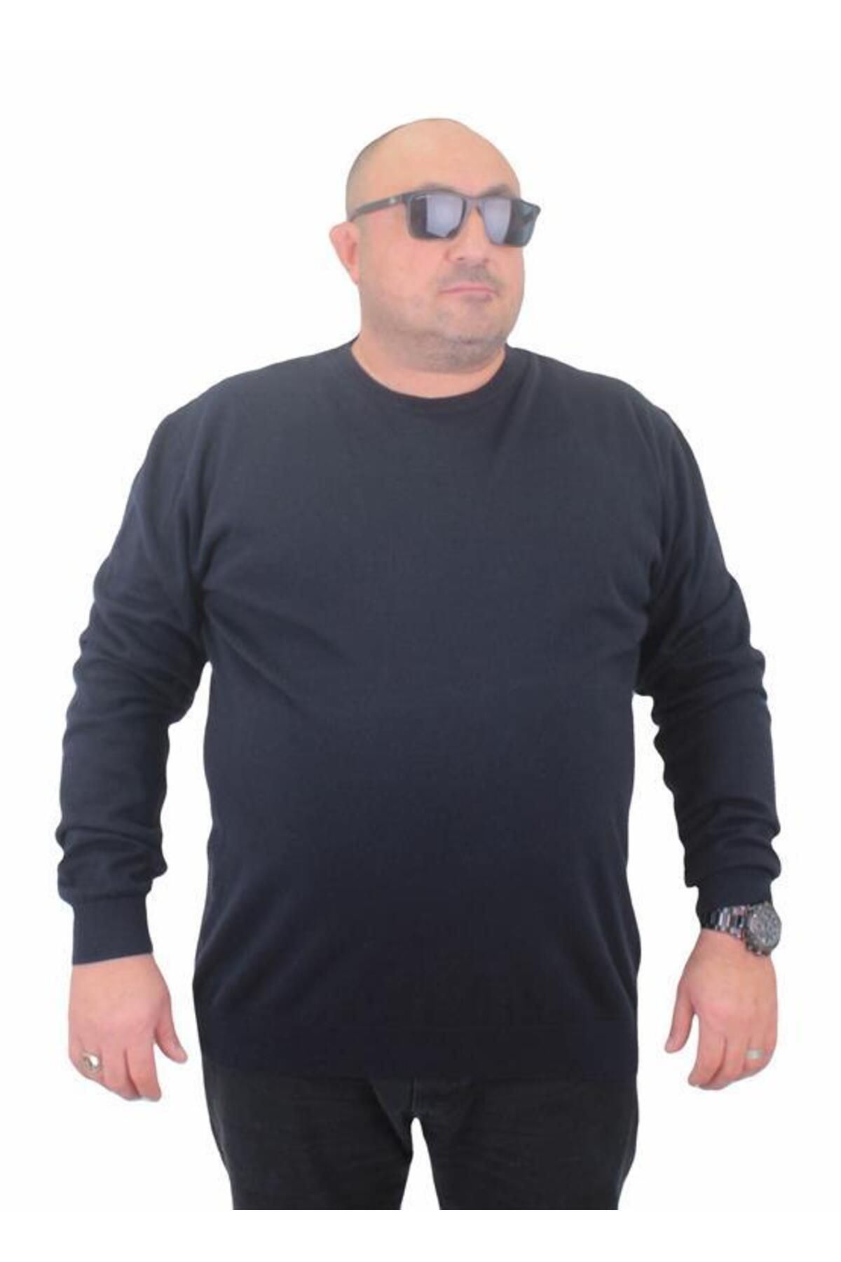 Starbattal Pulover De Bază Cu Gât Crew Pentru Bărbați De Mărime Mare Albastru Marin Masculin - 4XL