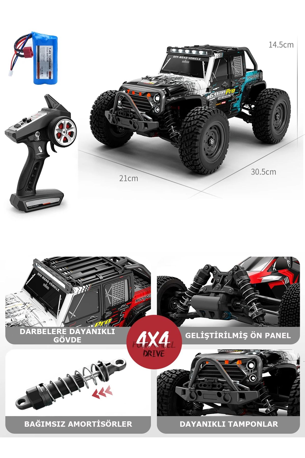 Gantry Pro Fırçasız Motor RC Uzaktan Kumandalı Araba 4WD 1:16 Metal İç Aksam 70km/H Şarjlı 4x4 Araç