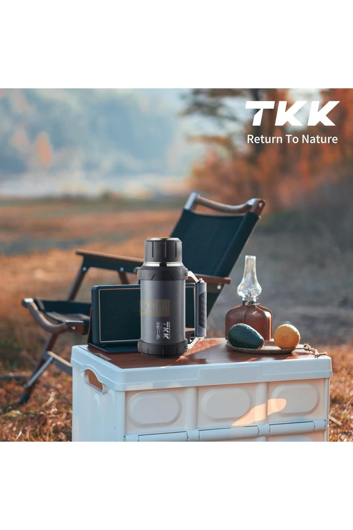 فلاسک خاکستری TKK مجموعه جدید فوق العاده طول 2000ml به صورت افقی دستگی Vagonlife