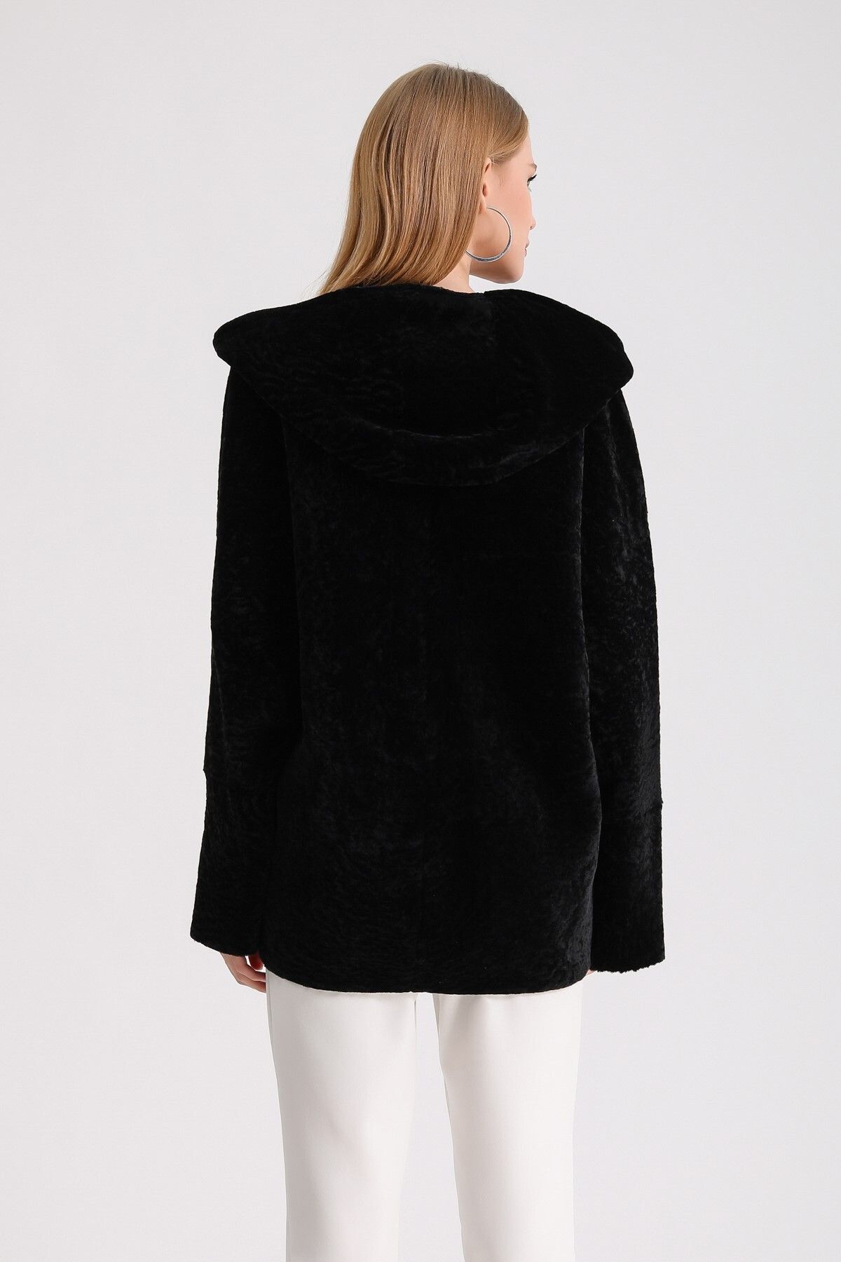 Leather Club-Black Leather Garnished Astrakhan Fur Coat 5