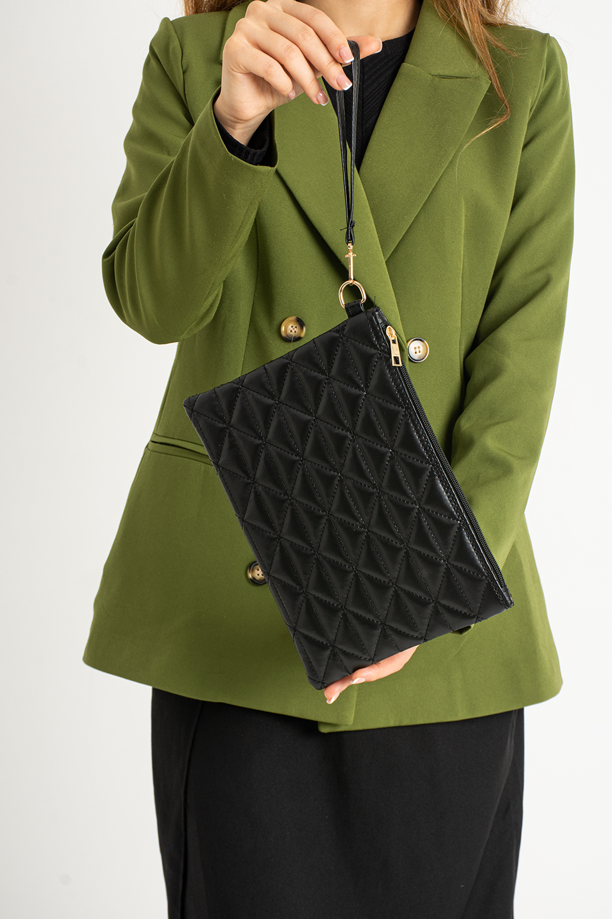 Defnella Kadın Notte Siyah Üçgen Desenli Portföy Clutch Çanta görsel 2