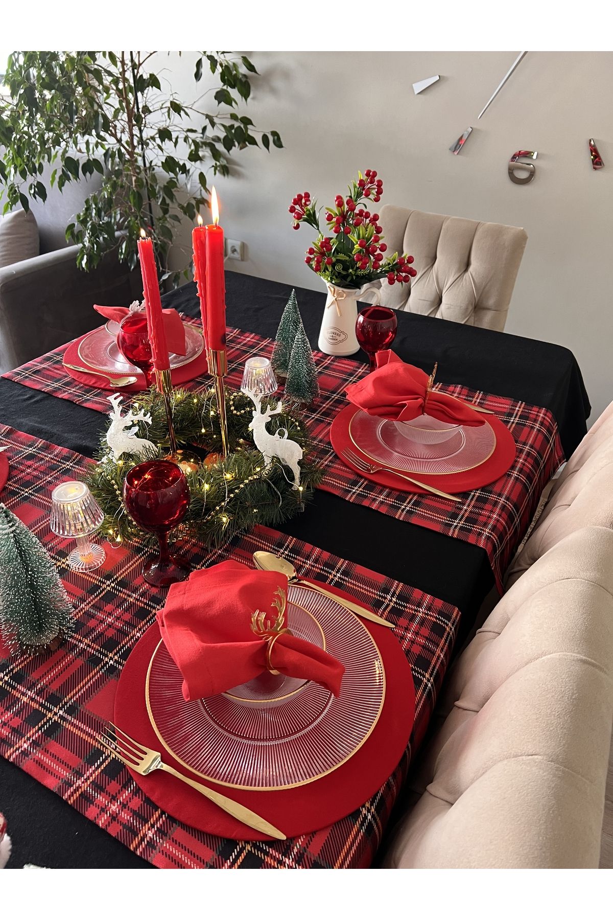 Ayd Home-Black Fabric Tablecloth 130x230 Cm New Year New Year Table Presentation Christmas Rectangular Ramadan 3