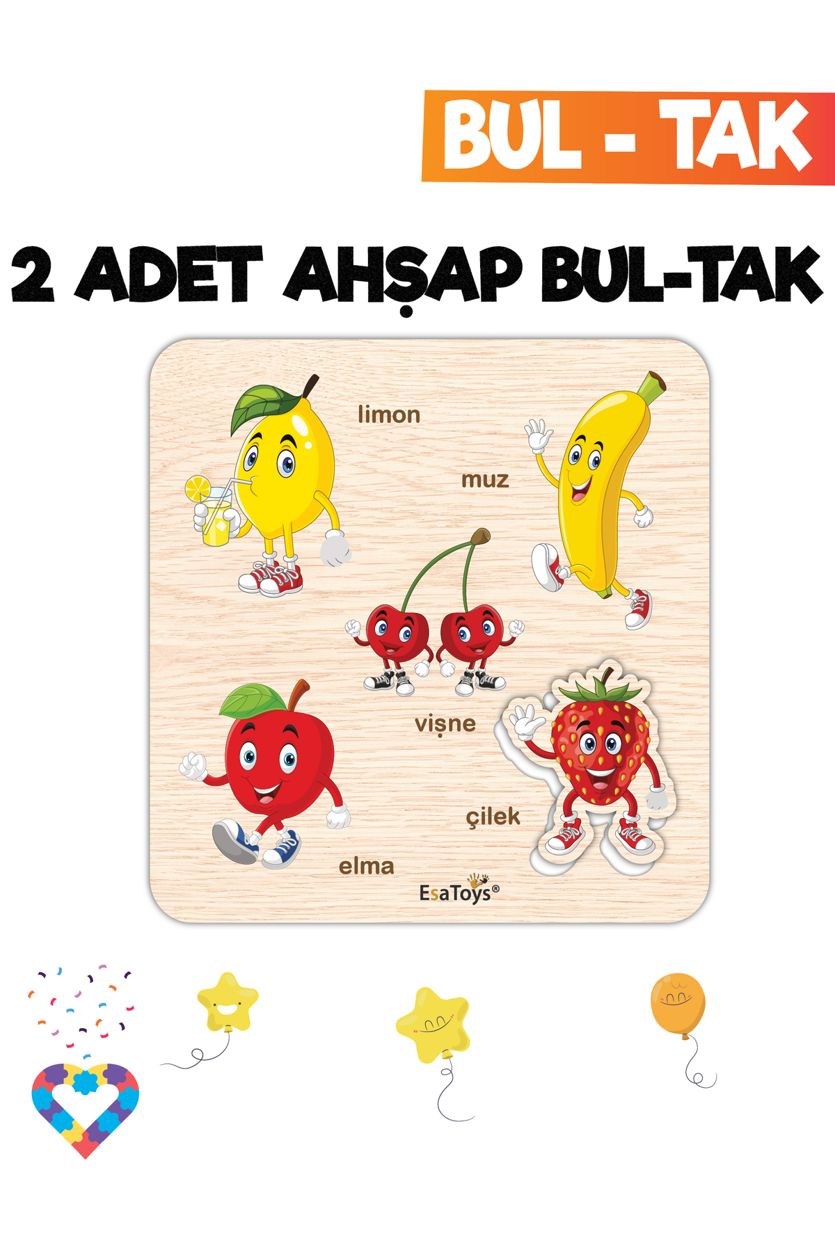 بازی آموزشی دو تکه حیوانات و میوه‌ها با درپوش