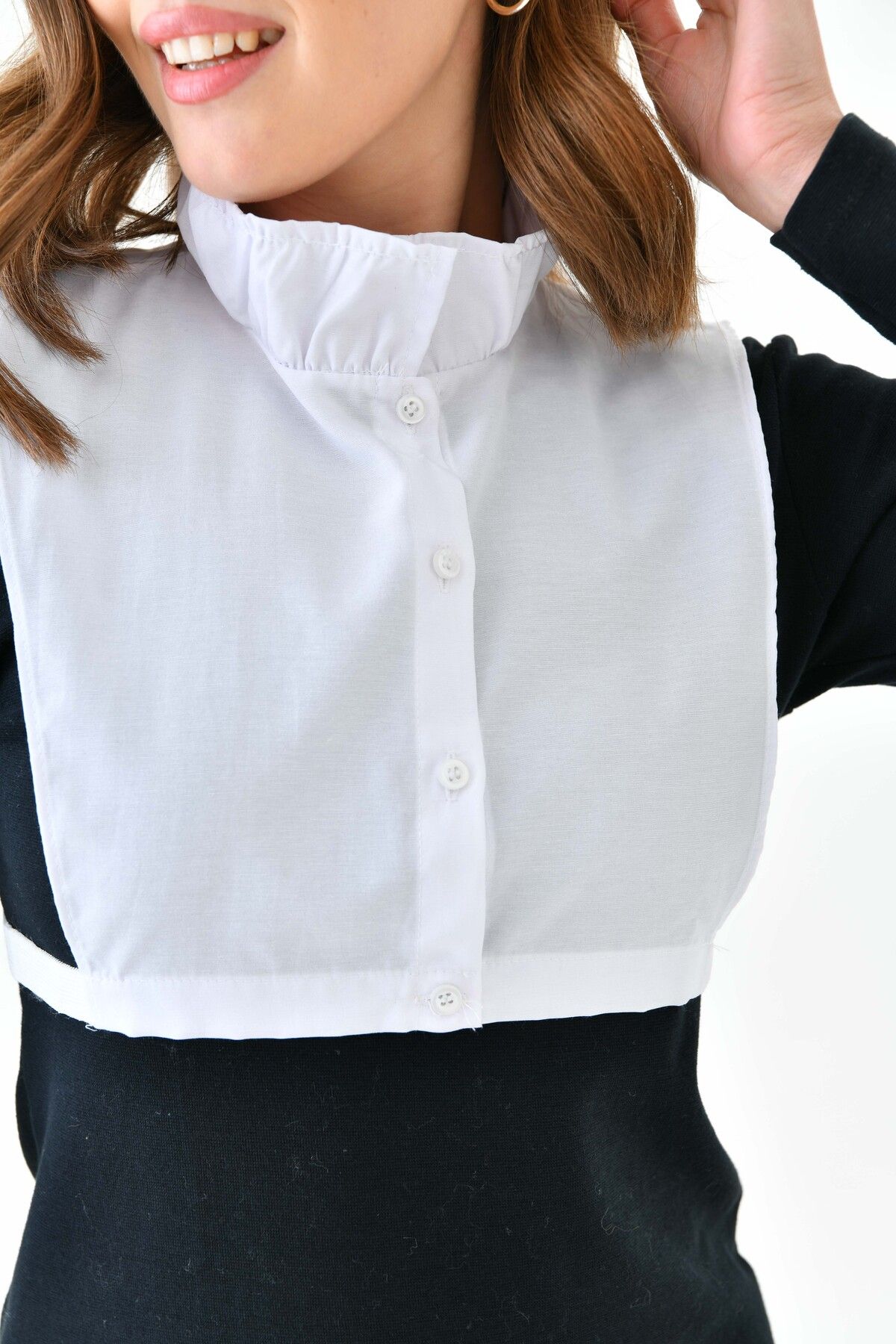 mirach-White Wavy Stand Collar Shirt Collar with Ruffle Detail Hijab Collar Shirt Collar 3