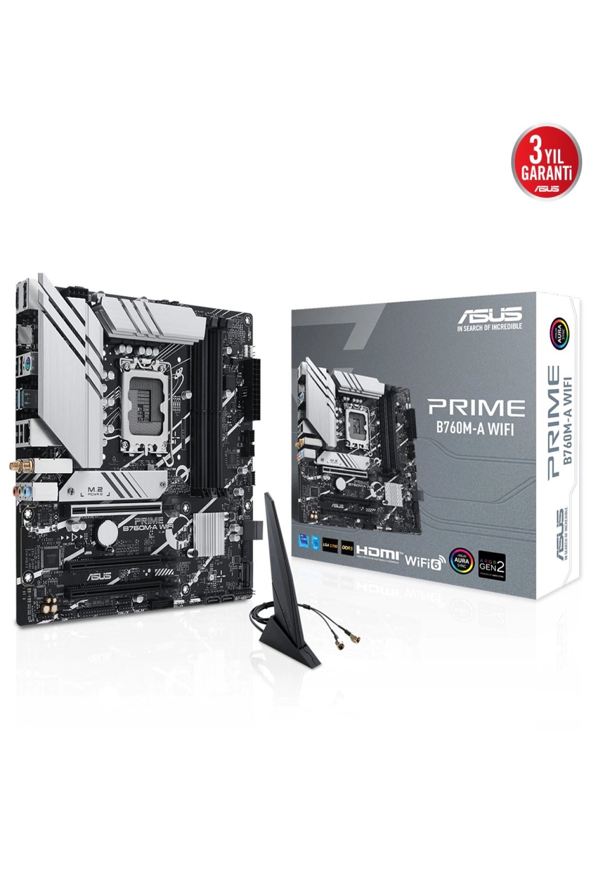 ASUS-لوحة أم PRIME B760M-A مزودة بشبكة واي فاي وذاكرة DDR5 سعة 7200 وHDMI/DP ومنفذي M.2 وUSB3.2 AX وشبكة واي فاي وبلوتوث وAURA RGB وشبكة LAN بسرعة 2.5 جيجابت وmATX ASU 1