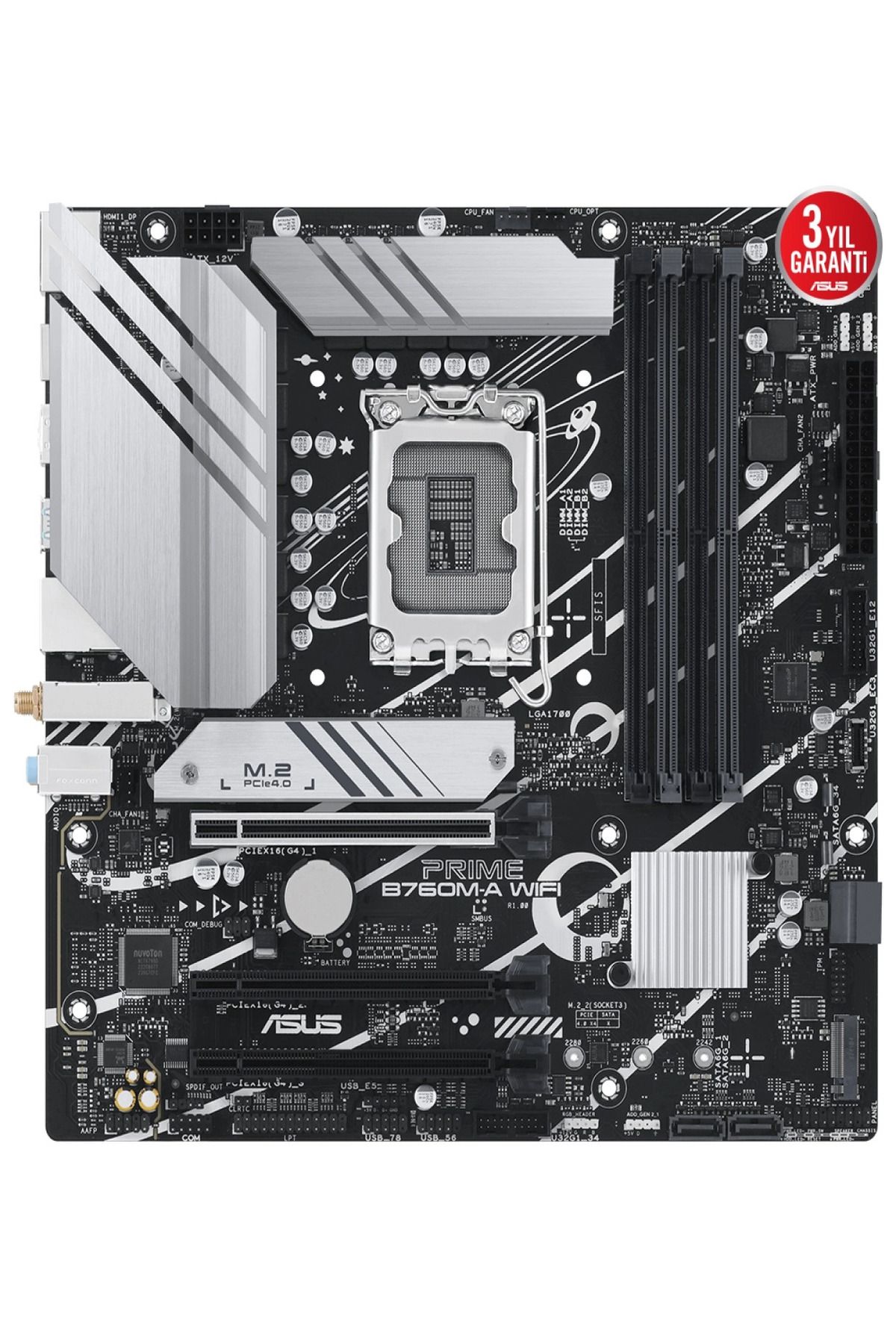 ASUS-لوحة أم PRIME B760M-A مزودة بشبكة واي فاي وذاكرة DDR5 سعة 7200 وHDMI/DP ومنفذي M.2 وUSB3.2 AX وشبكة واي فاي وبلوتوث وAURA RGB وشبكة LAN بسرعة 2.5 جيجابت وmATX ASU 3