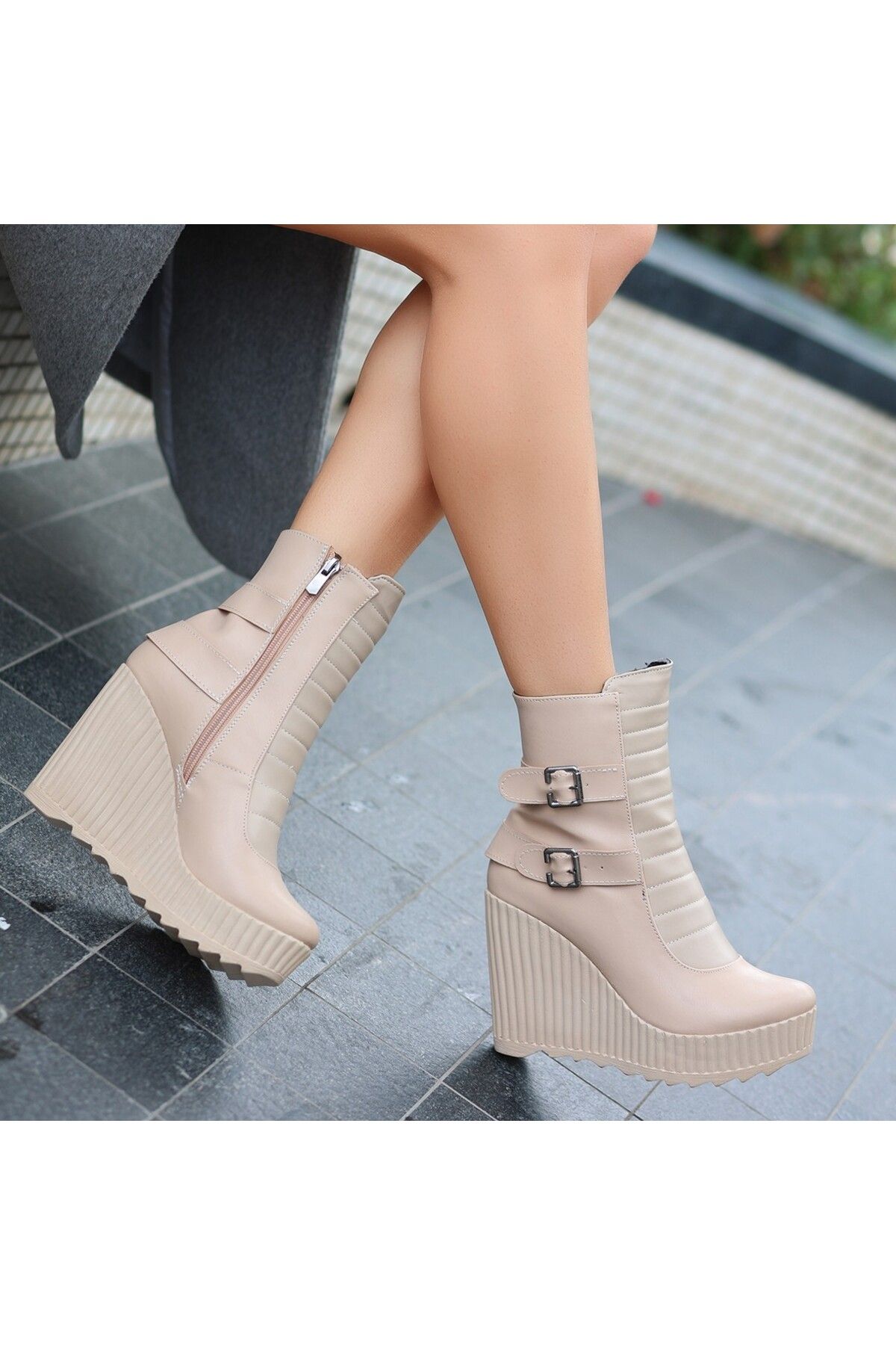 Beige platform booties outlet