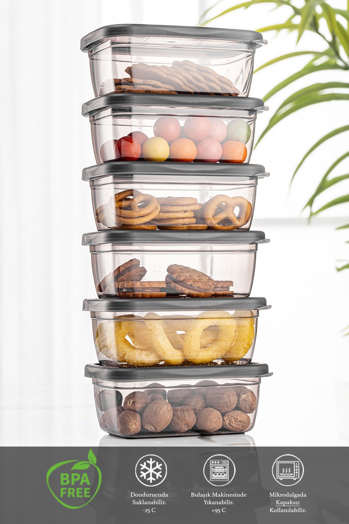 Meleni Home-6 Pieces Practical Box - Rectangular Storage Container with Lid - Spice Bowl Breakfast Snack Bowl 6x380 ml 2