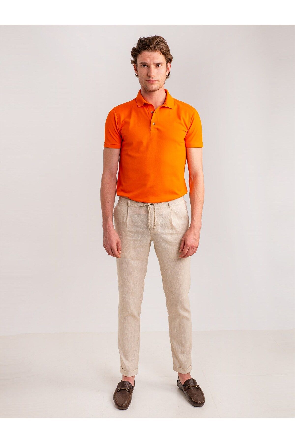 Dufy تی شرت یقه پولو باریک مردانه نارنجی - 49772