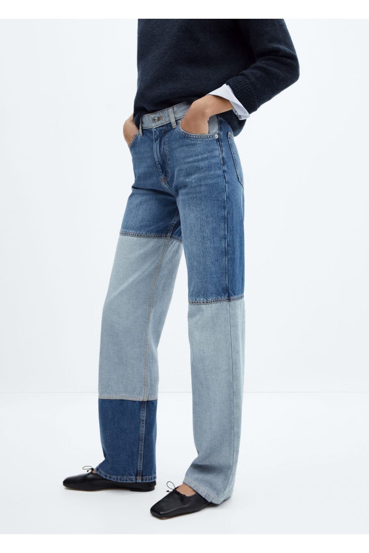 MANGO Woman-Patchwork Wideleg Jeans 6