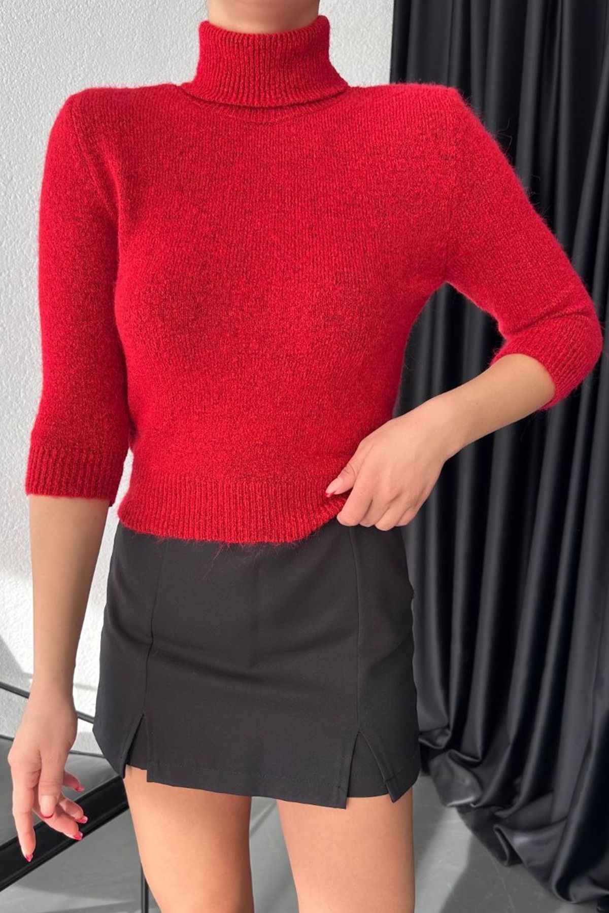 Red turtleneck store short sleeve