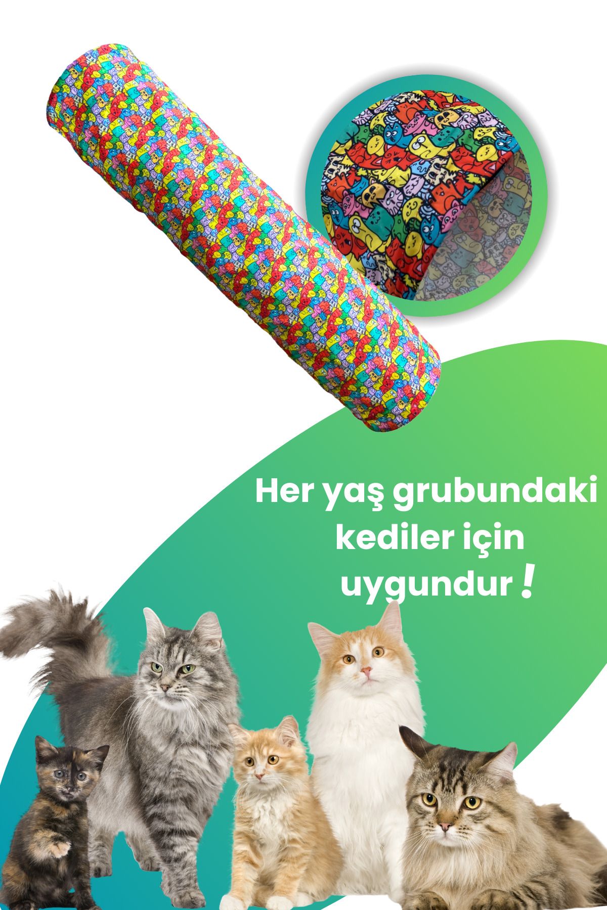 Miyav Katlanabilir Uzun Kedi Tüneli 125 Cm Oxford Kumaşlı Dayanıklı Tünel Renkli Desenli Kedi Oyun Alanı