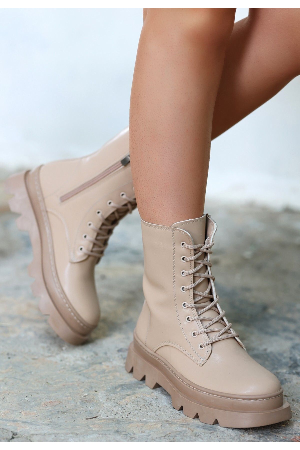 Nude flat ankle sales boots
