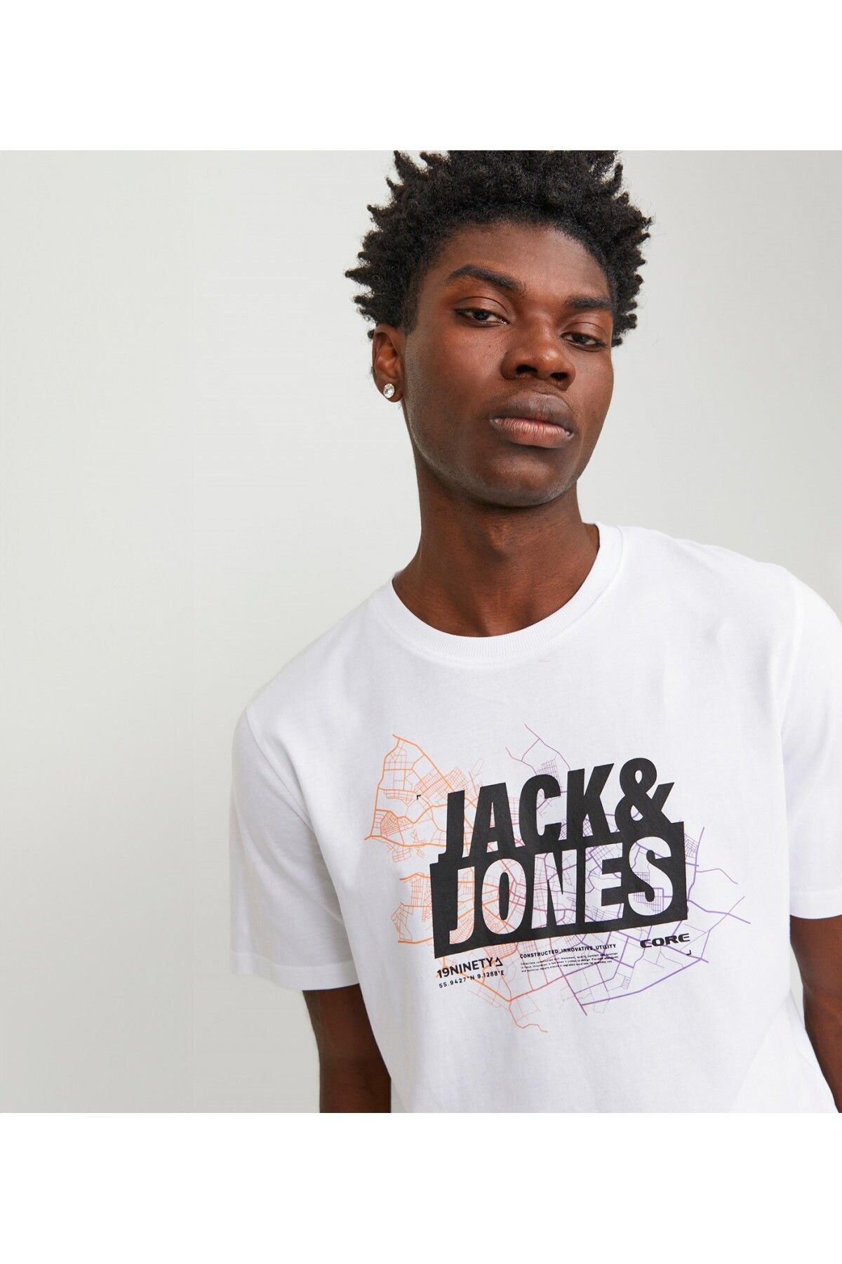 تی شرت سفید مردانه Jack Jones یقه خدمه طرح دار Jack & Jones