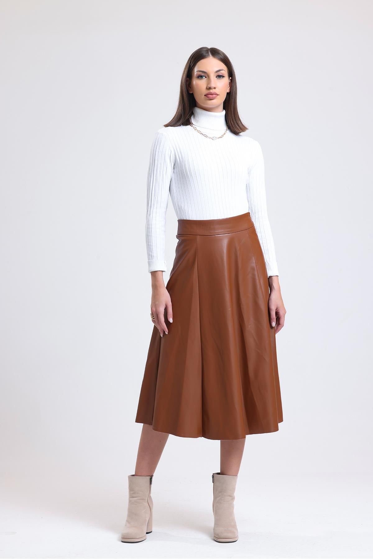 Midi length leather on sale skirt