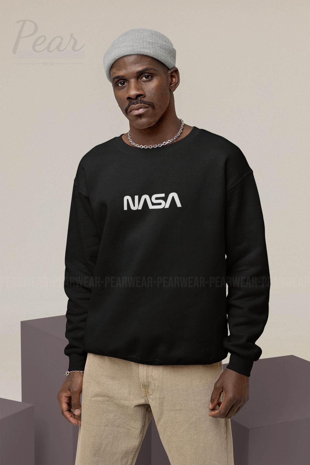 Pear Wear NASA Printed Men s 3 Thread Raised Oversize Sweatshirt