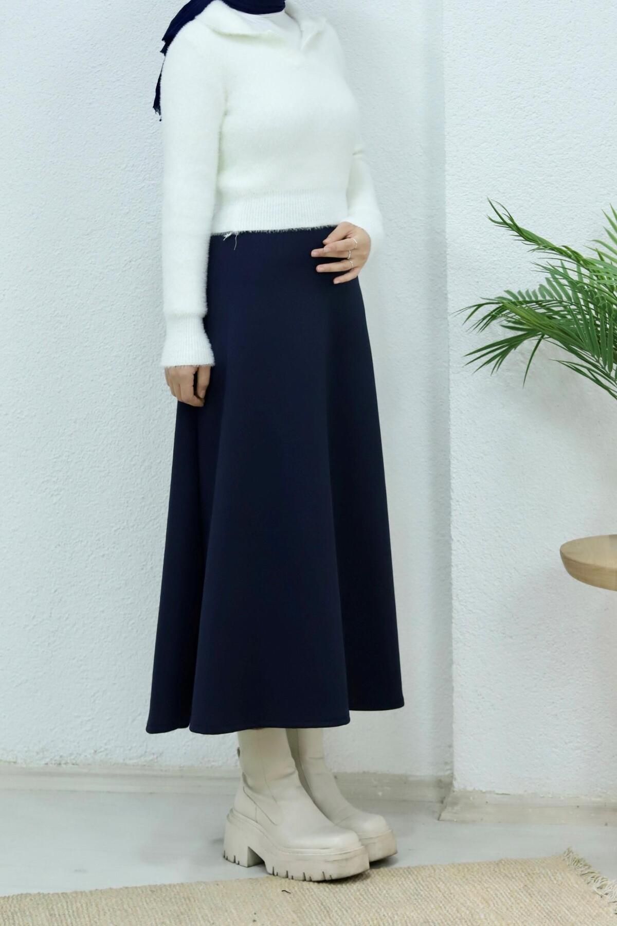 دامن آبی زنانه حجاب پهن پارچه ای lurex moda