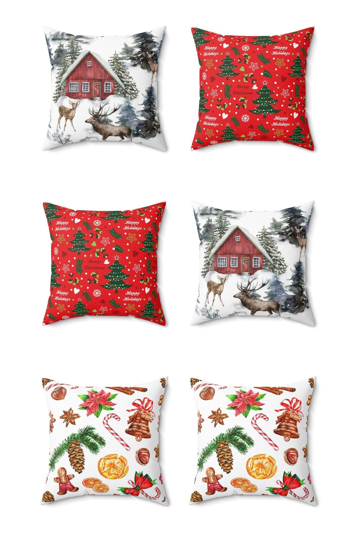 FUS BLUE-Set of 6 New Year's Patterned Christmas Throw Pillows and Pillowcases 1