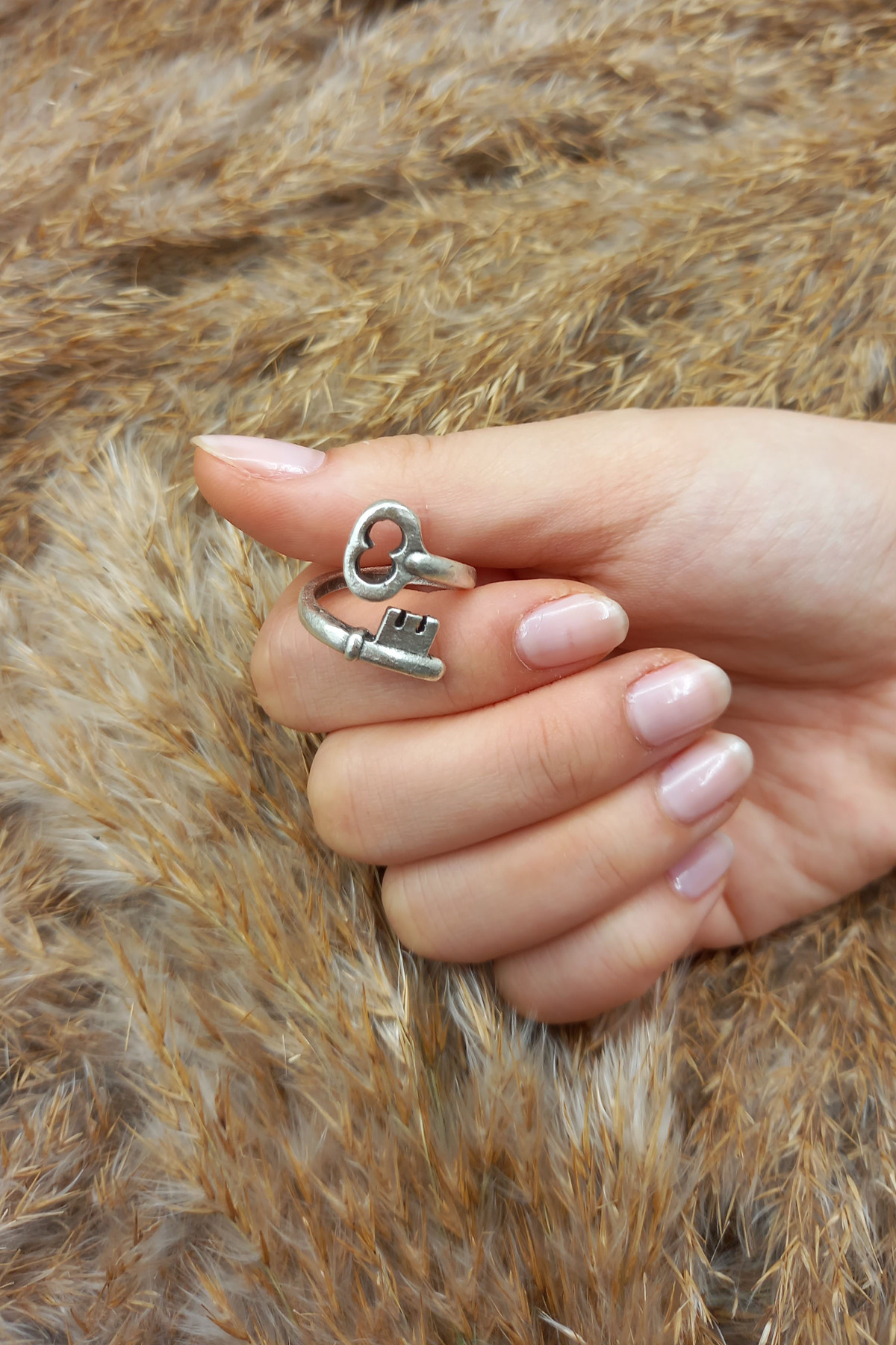 Anahtar Model Antik Eskitme Gümüş Kaplama Ayarlanabilir Yüzük 5