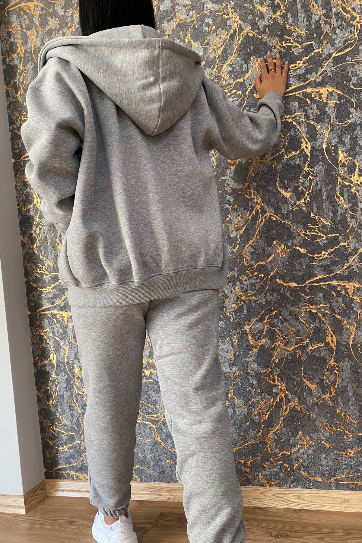 FEV LLE Women s Gray Hooded Full Zipper Thick Winter Oversize