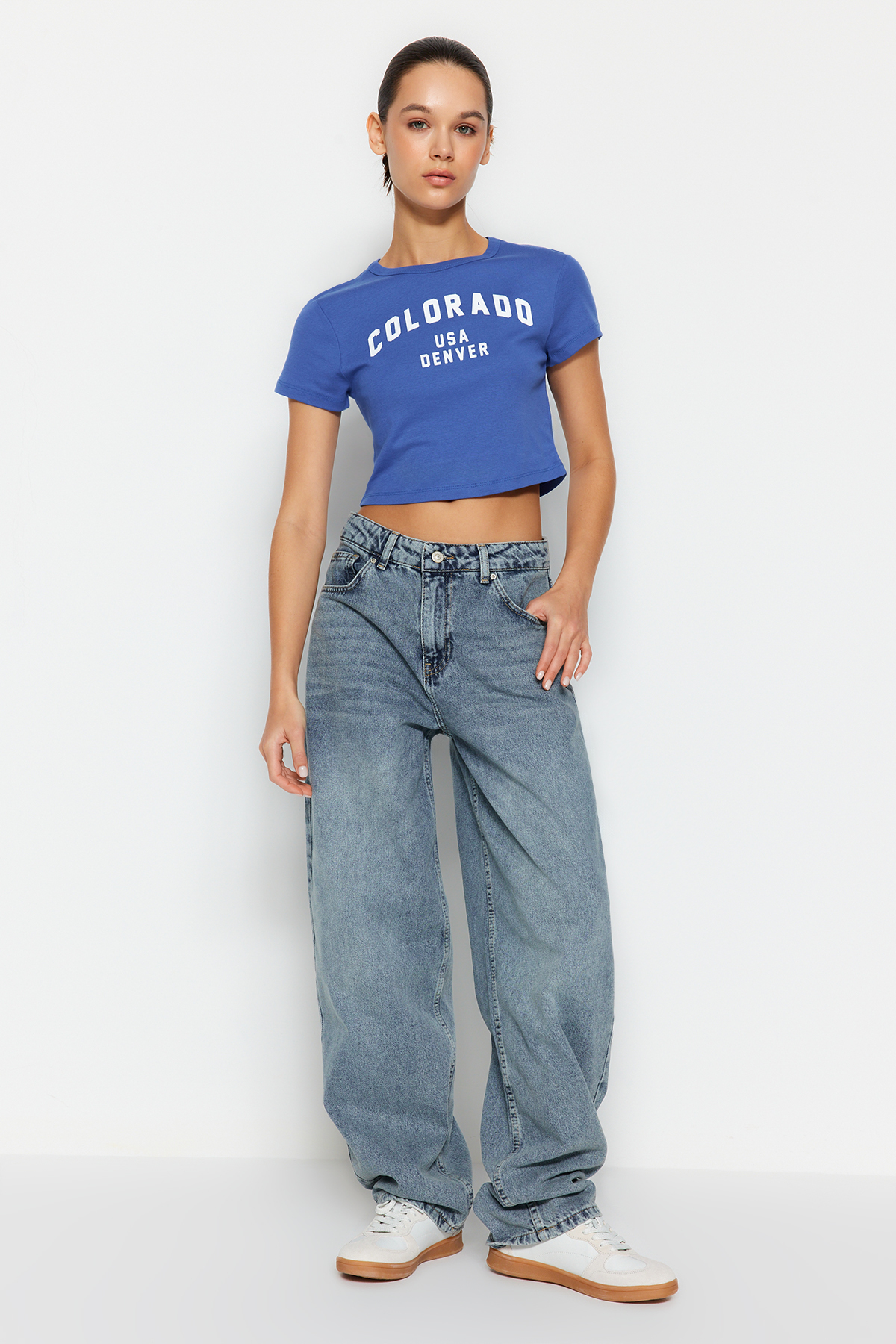  Trendyolmilla Mavi Dü?ük Bel Loose Baggy %100 Pamuk Non-Stretch Jeans