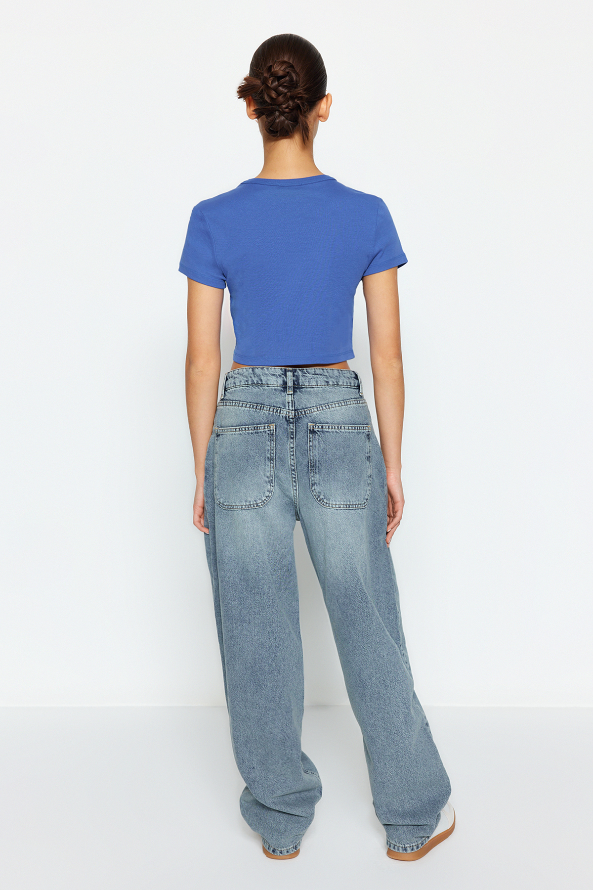  Trendyolmilla Mavi Dü?ük Bel Loose Baggy %100 Pamuk Non-Stretch Jeans