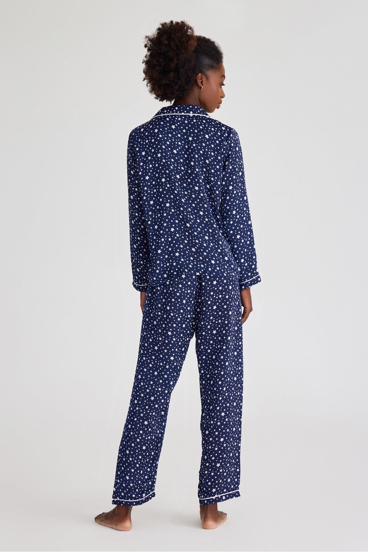 Katia Bony Sweet Dream Women s Satin Pajama Top Navy Blue Trendyol