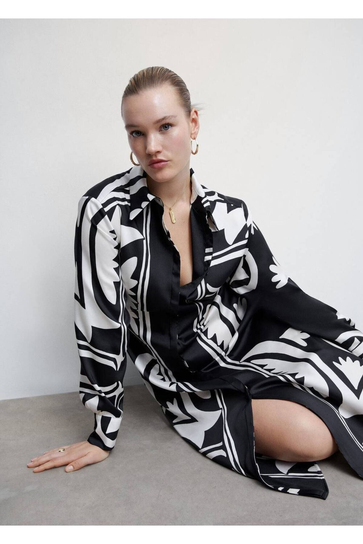 MANGO Woman-Satin Shirt Dress 6