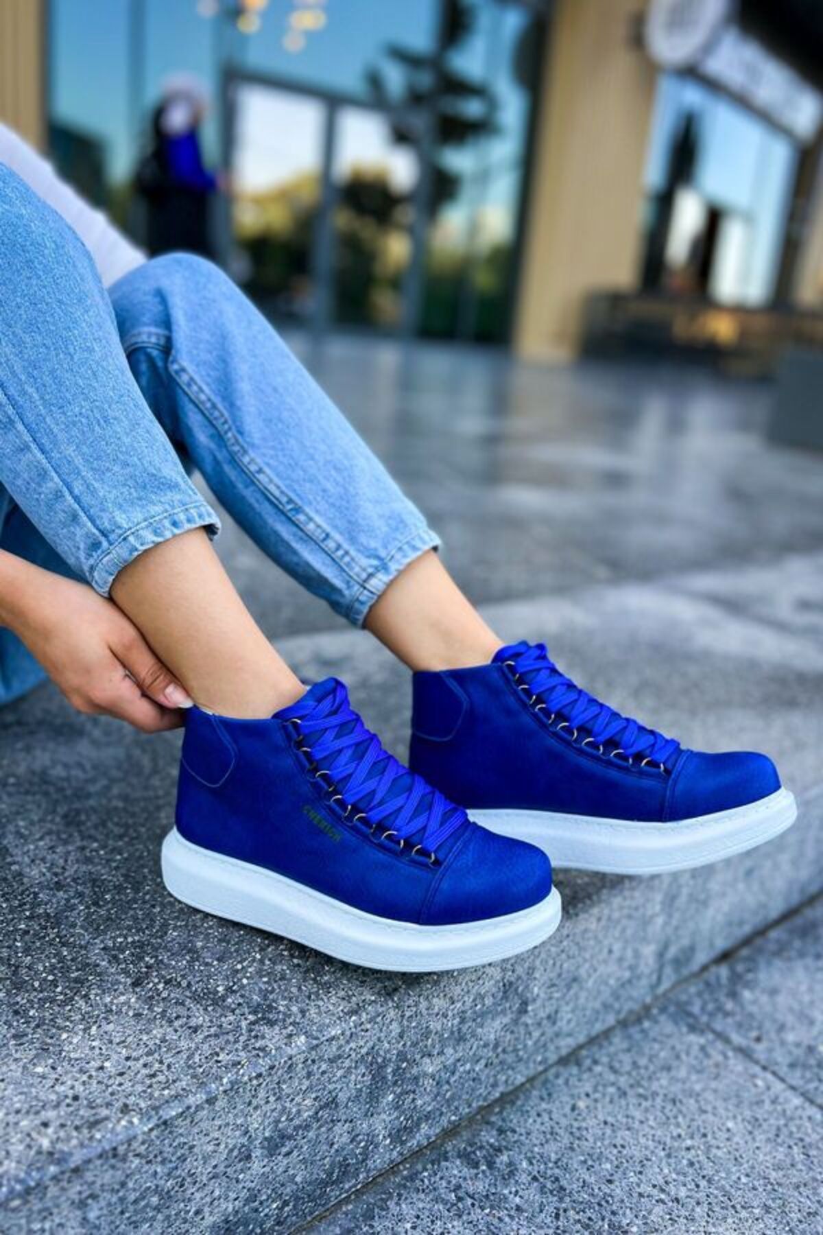 Blue flat ankle boots on sale