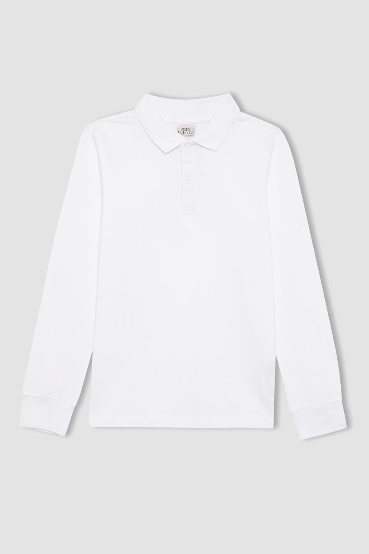 DeFacto-Boy's Regular Fit Polo Neck Pique Long Sleeve Polo T-Shirt 7