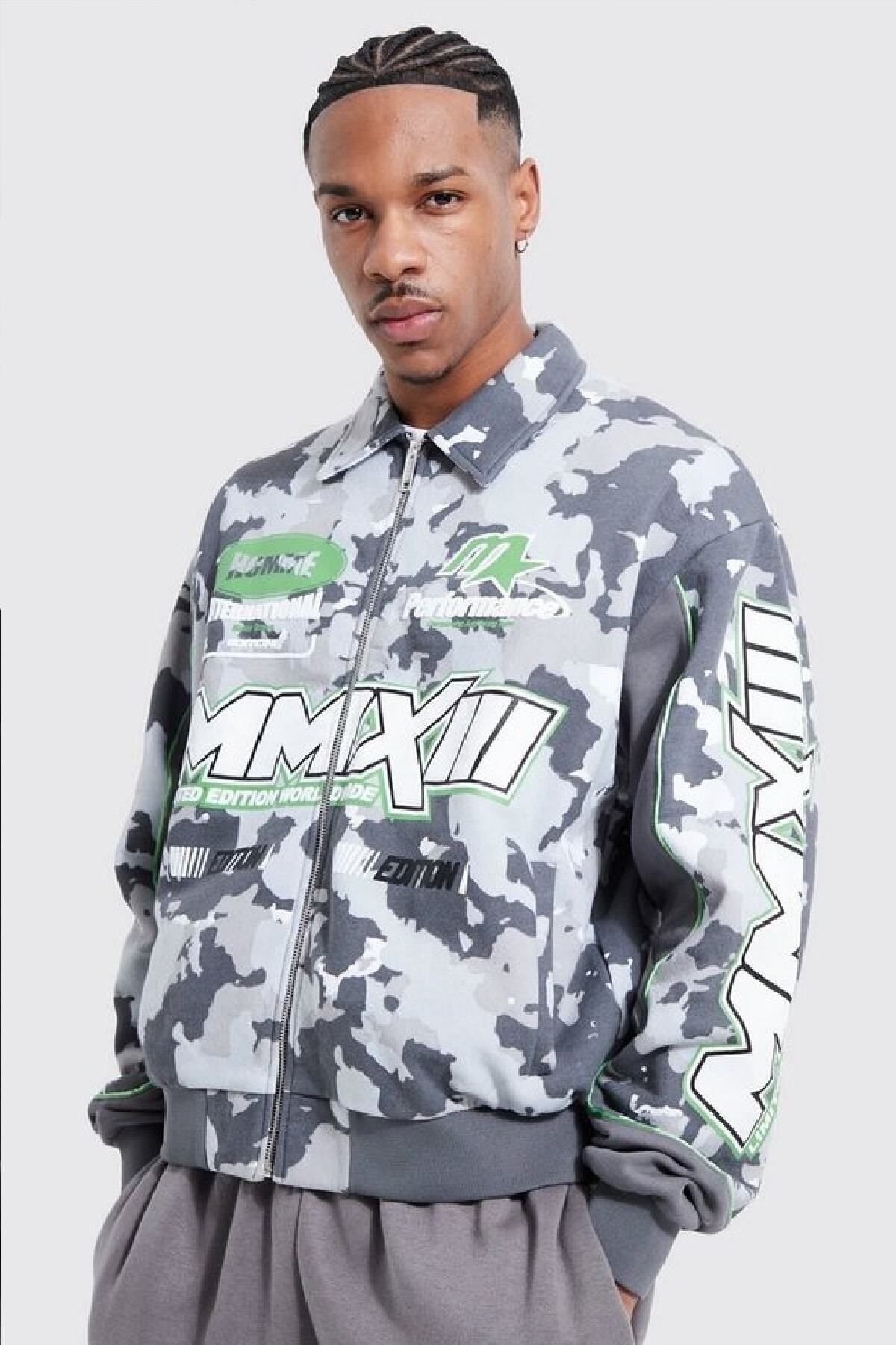 Grey camo top bomber jacket