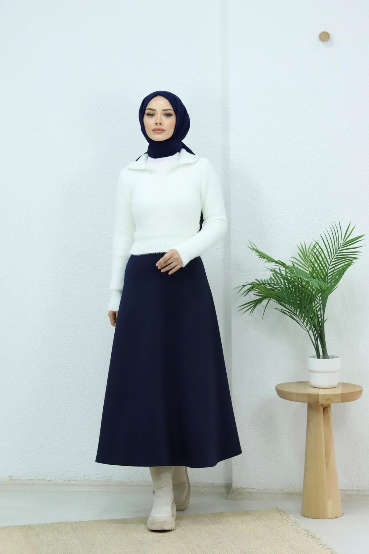 دامن آبی زنانه حجاب پهن پارچه ای lurex moda