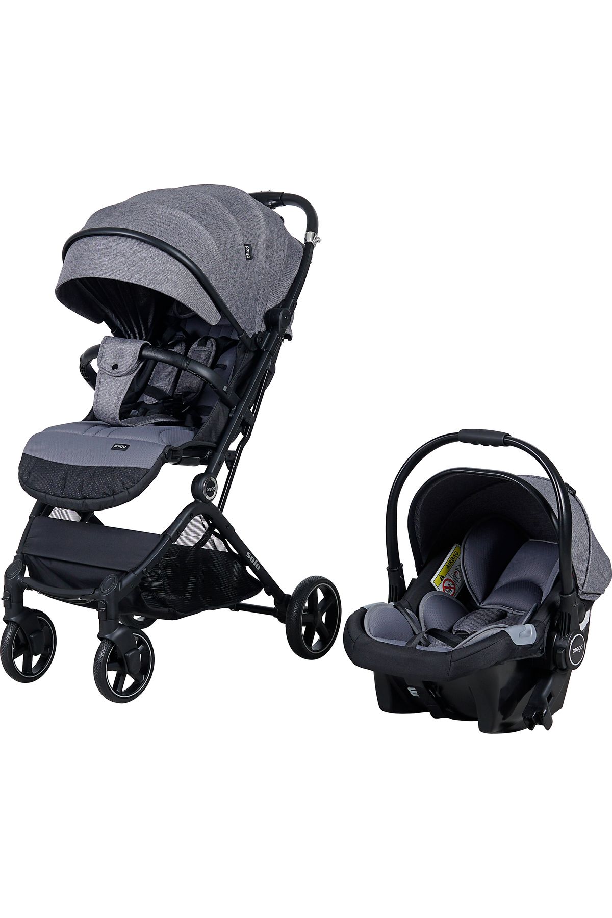 Детская коляска Prego 2032 Solo Travel System — серая. ПРЕГ-2032