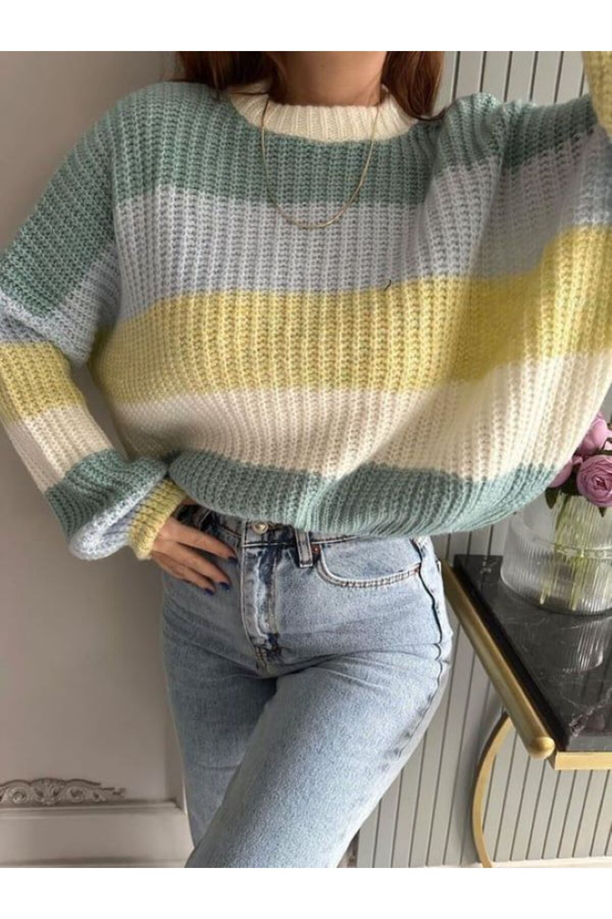 Laluvia-Colorful Thick Striped Sweater 2