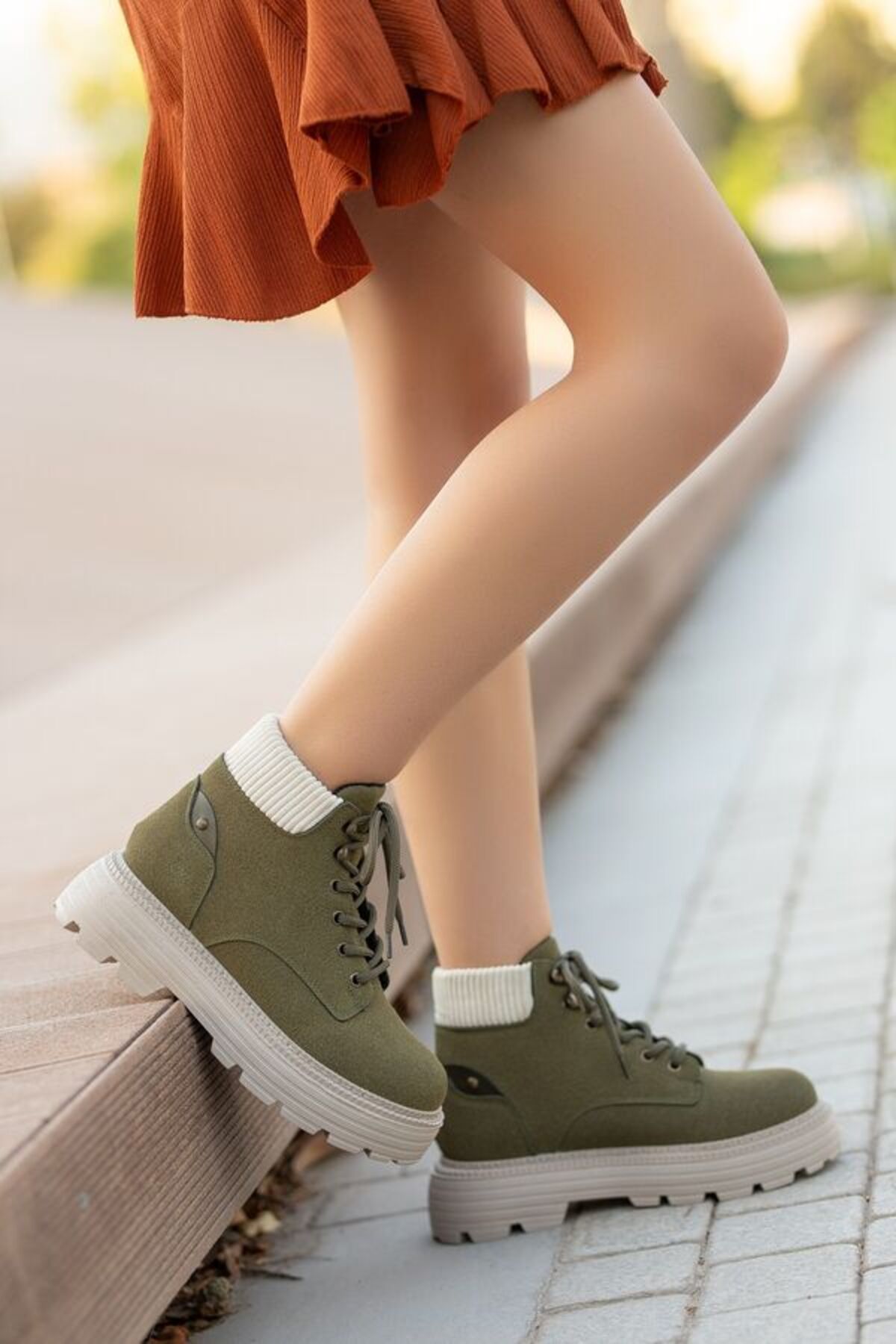 Green flat ankle best sale boots