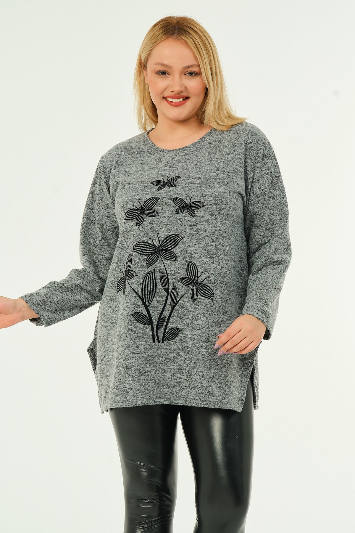 ÇİFTXL PLUS SIZE SMOKED COLOR FLEECE, SOFT SWEATER