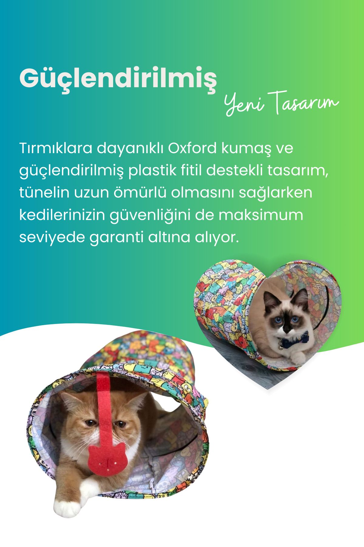 Miyav Katlanabilir Uzun Kedi Tüneli 125 Cm Oxford Kumaşlı Dayanıklı Tünel Renkli Desenli Kedi Oyun Alanı