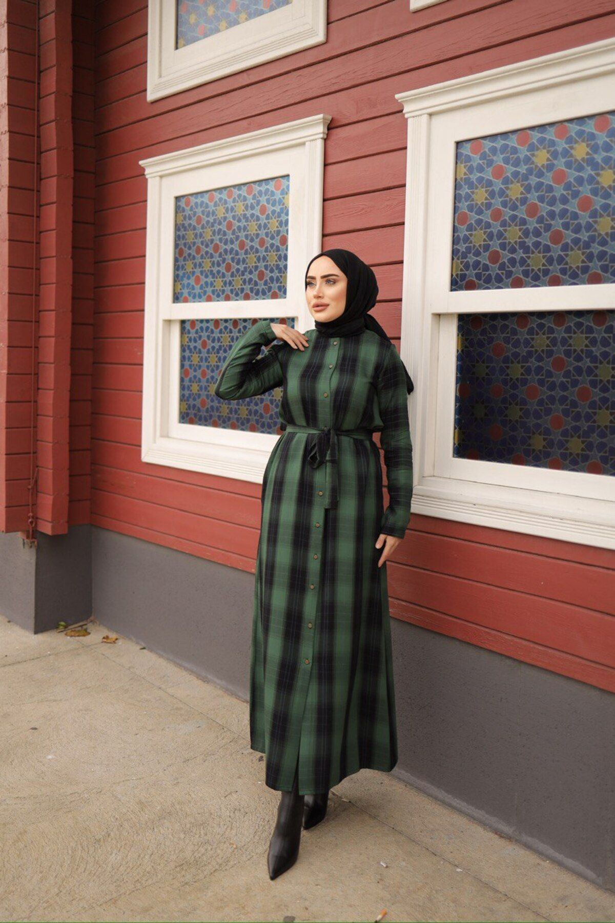BHR STORE-GREEN PLAID SHIRT DRESS 3