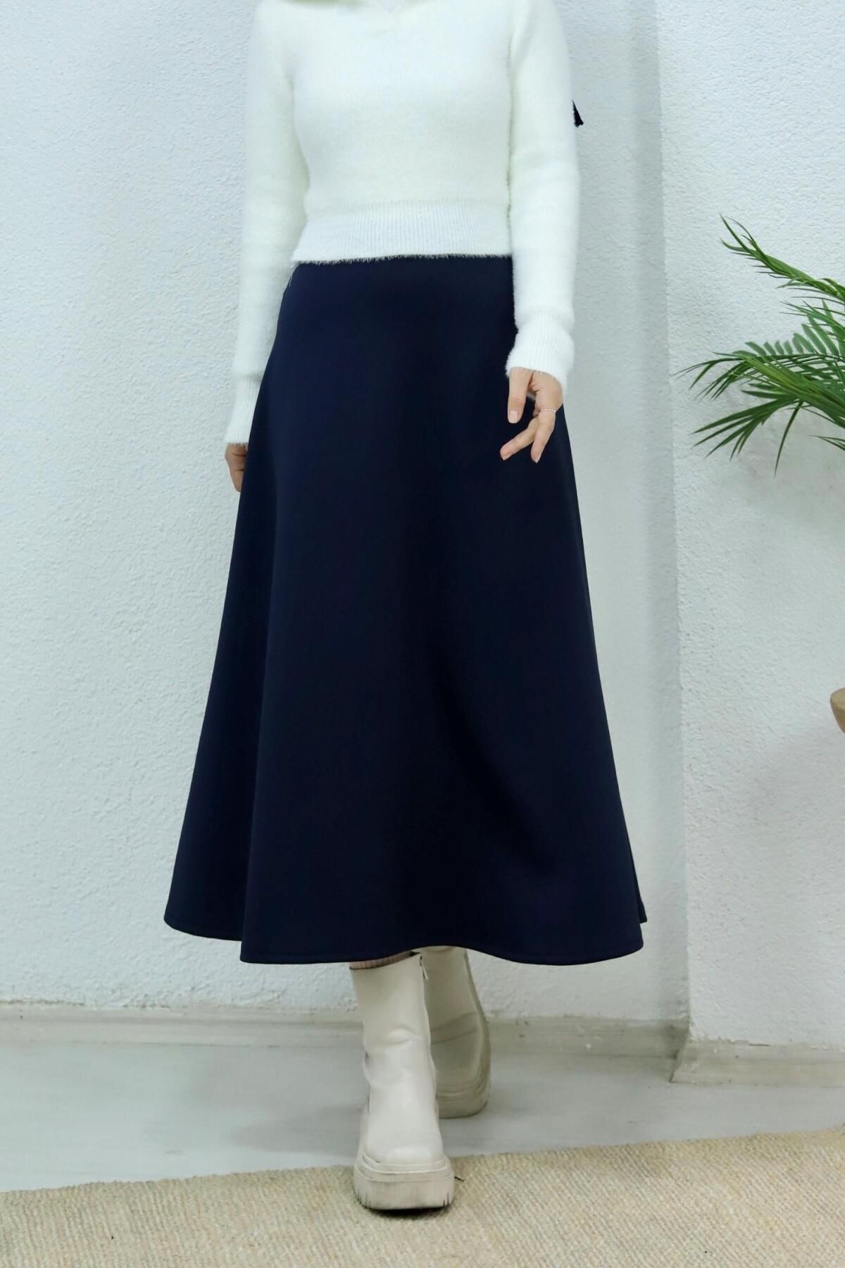 دامن آبی زنانه حجاب پهن پارچه ای lurex moda
