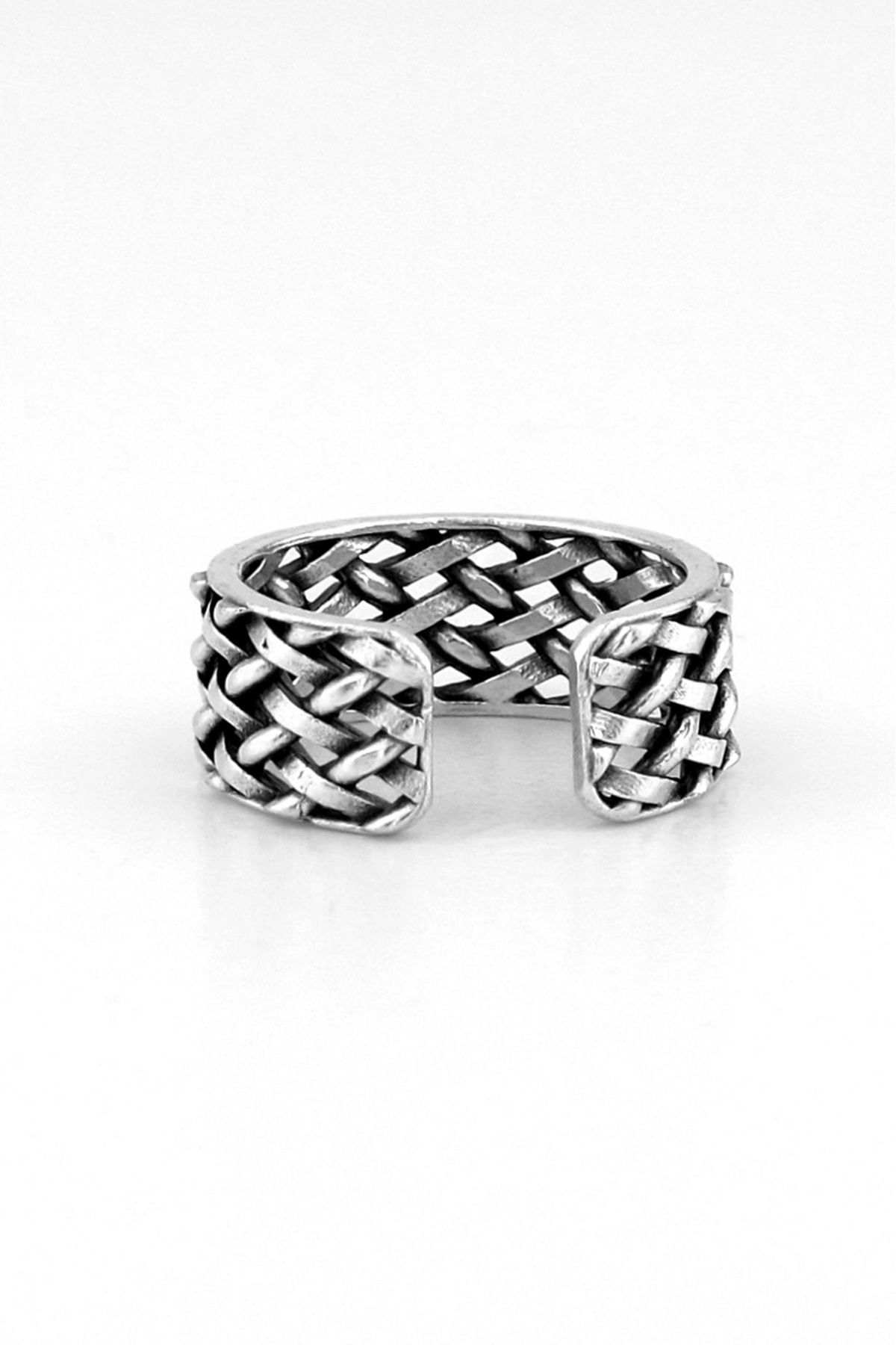 Solfera-Men's Ring - Straw, Sparse Weave Pattern, Brass Adjustable, RG042 4