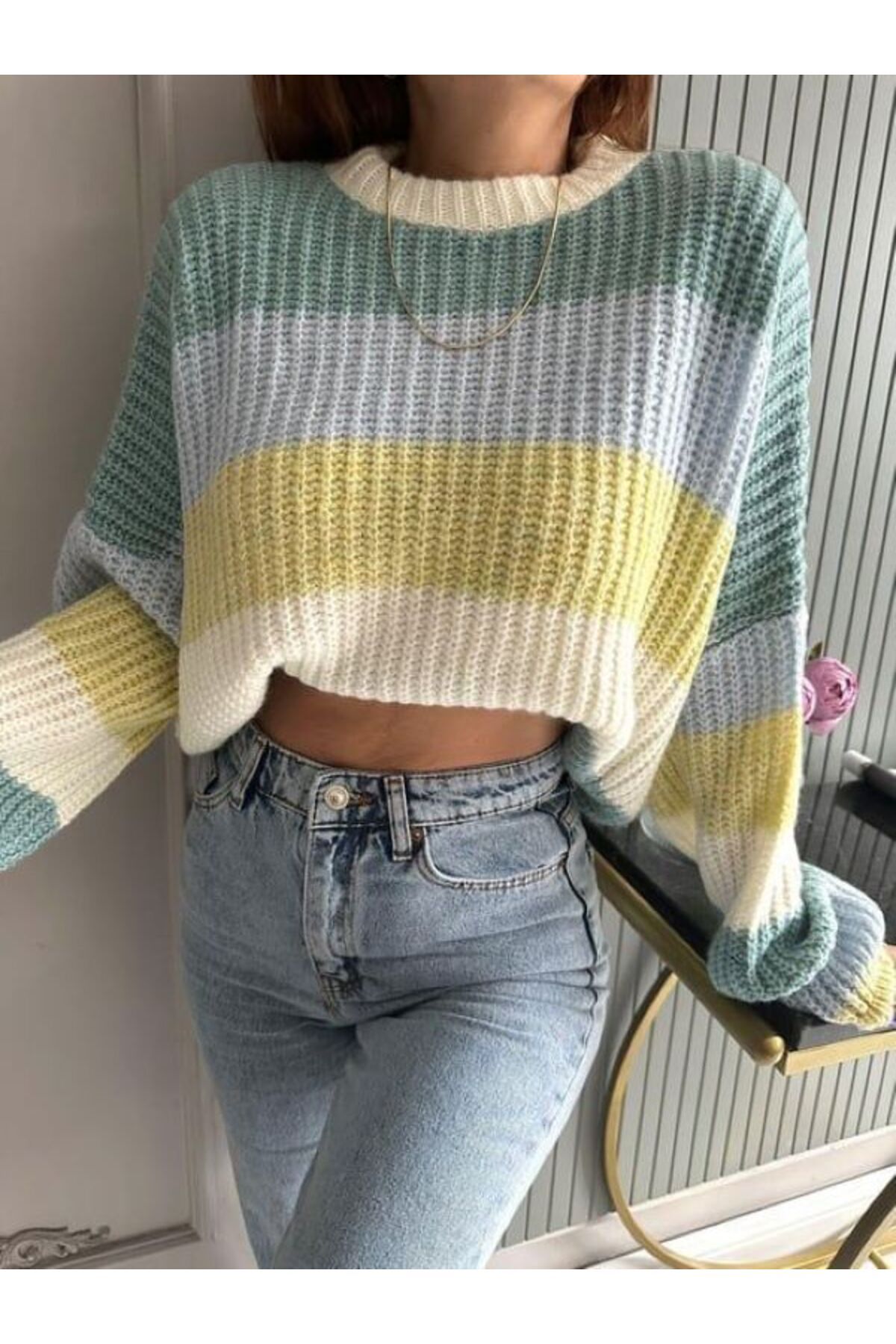 Laluvia-Colorful Thick Striped Sweater 3