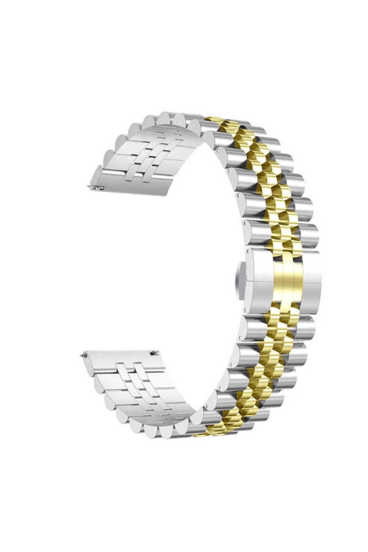 Huawei Honor Magic 2 Uyumlu 46mm 22mm Metal Kordon - Gümüş-gold