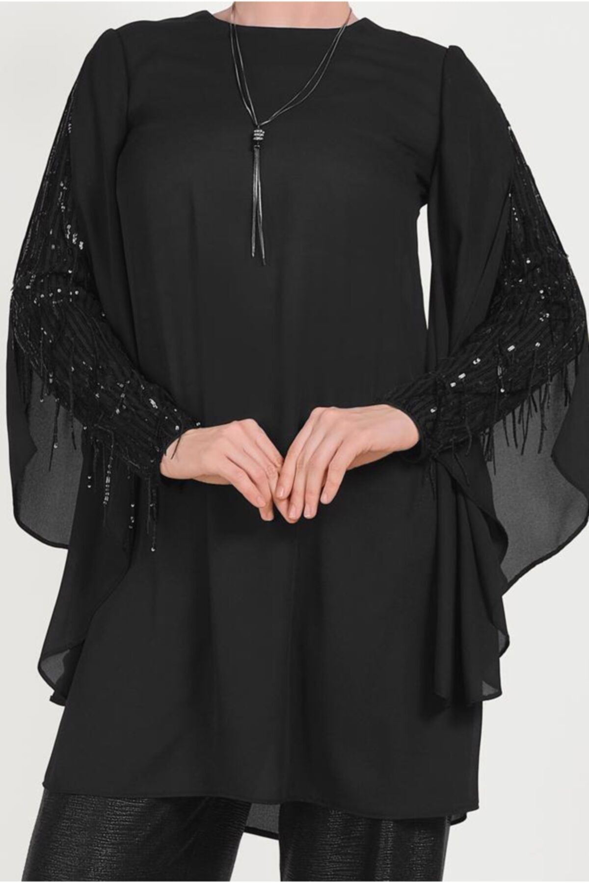 تونیک پوشیده سیاه زنانه سلاح های نوعی پارچه ابریشمی آلوینا Alvina