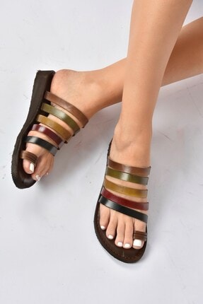 Kadın Haki Renkli Hakiki Deri Sandalet K374680203