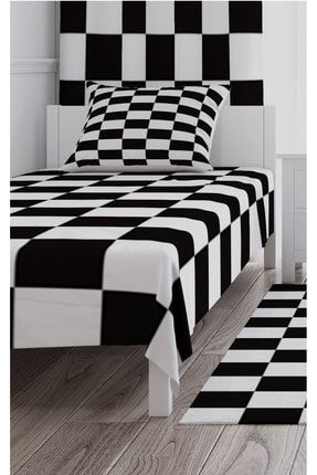 Yatak Örtüsü Siyah Beyaz Dama Desenli + Yastık Kılıfı Hediye TYC00145290589