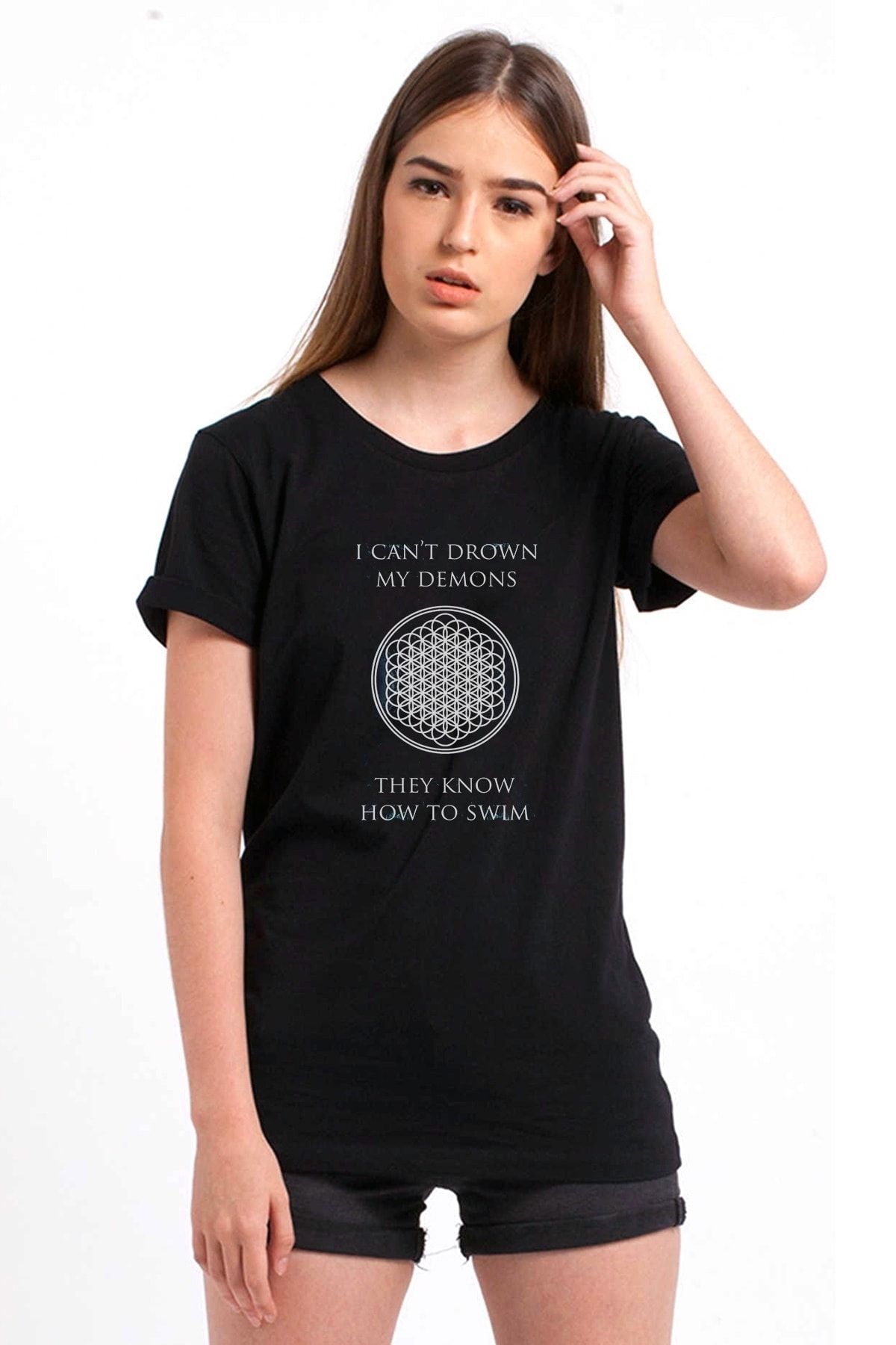 QIVI Bring Me The Horizon My Demons Printed Negru Tricou Tricou Tricou Tricou Tricou Tricou Tricou Femeie - XS